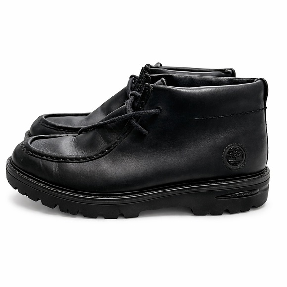 Timberland Men\'s Black Leather Moc Toe Chukka Boots Size 10.5 Lug Sole